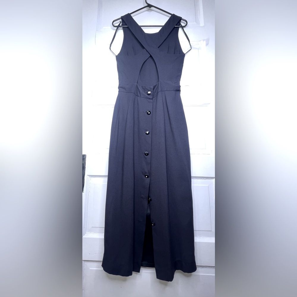 Datiani vintage woven rayon open back midi dress button back 6 black S LBD